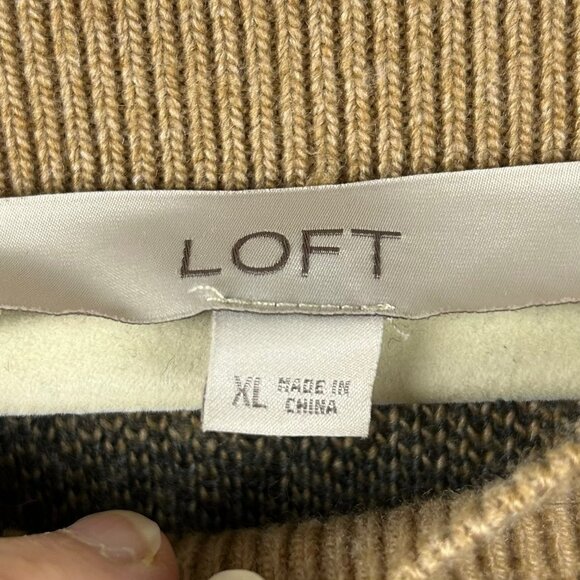 LOFT Tiger Striped Sweater Women XL Brown Gray Wool Blend Boat Neck Long Sleeves - Picture 8 of 8